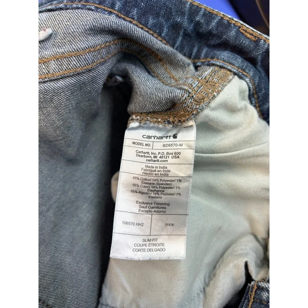 Carhartt Slim Fit Blue Denim Jeans‎ Mens 33x30 Workwear Cotton Blend BD6570-M
